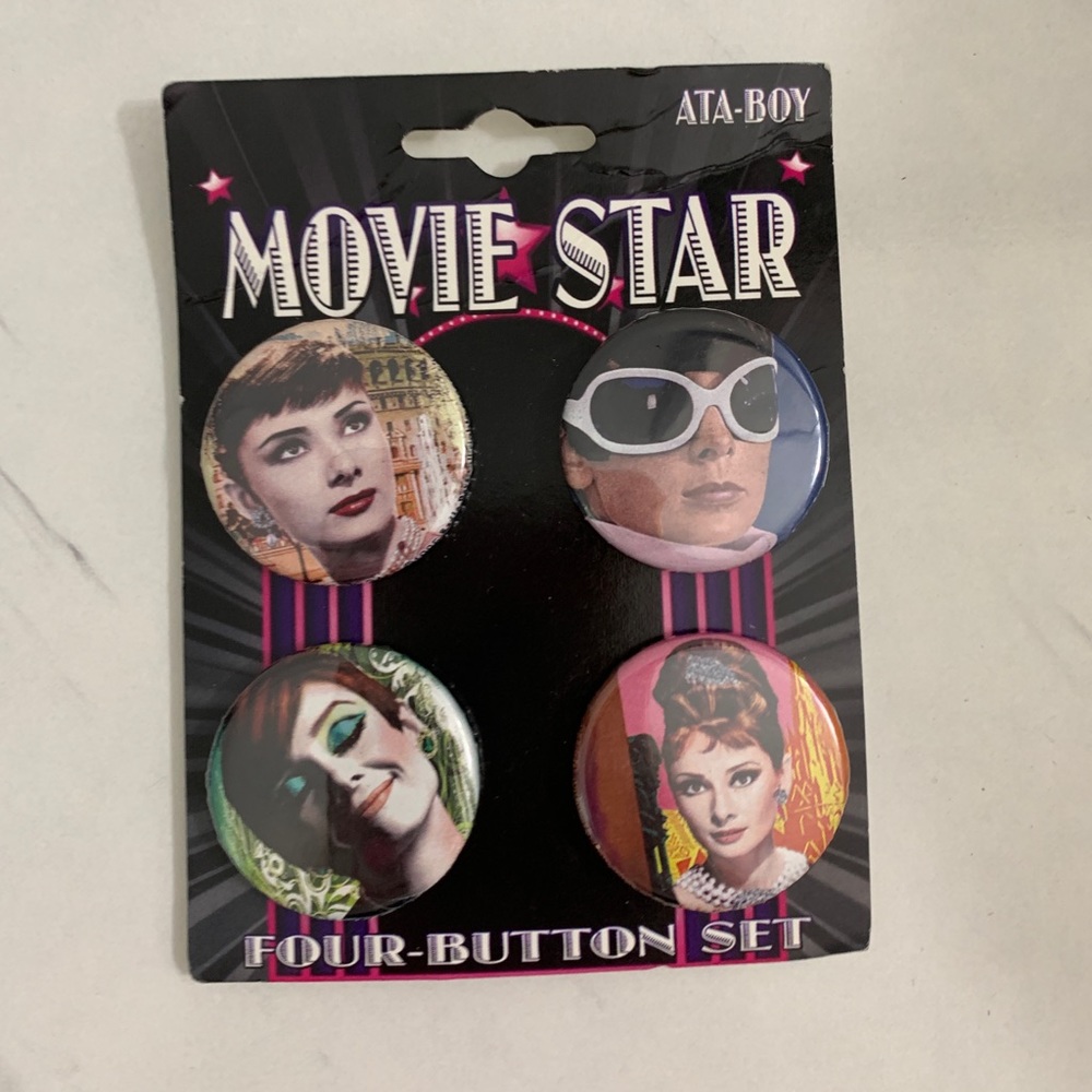 Movie Star ATA-Boy Audrey Hepburn Four Button Set New
